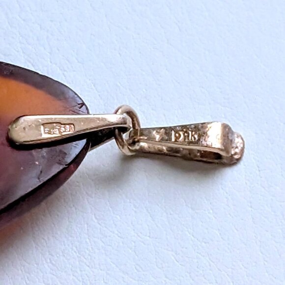 Vintage Russian USSR Solid 14K 583 Rose Pink Gold Baltic Honey Amber Pendant - Picture 7 of 7